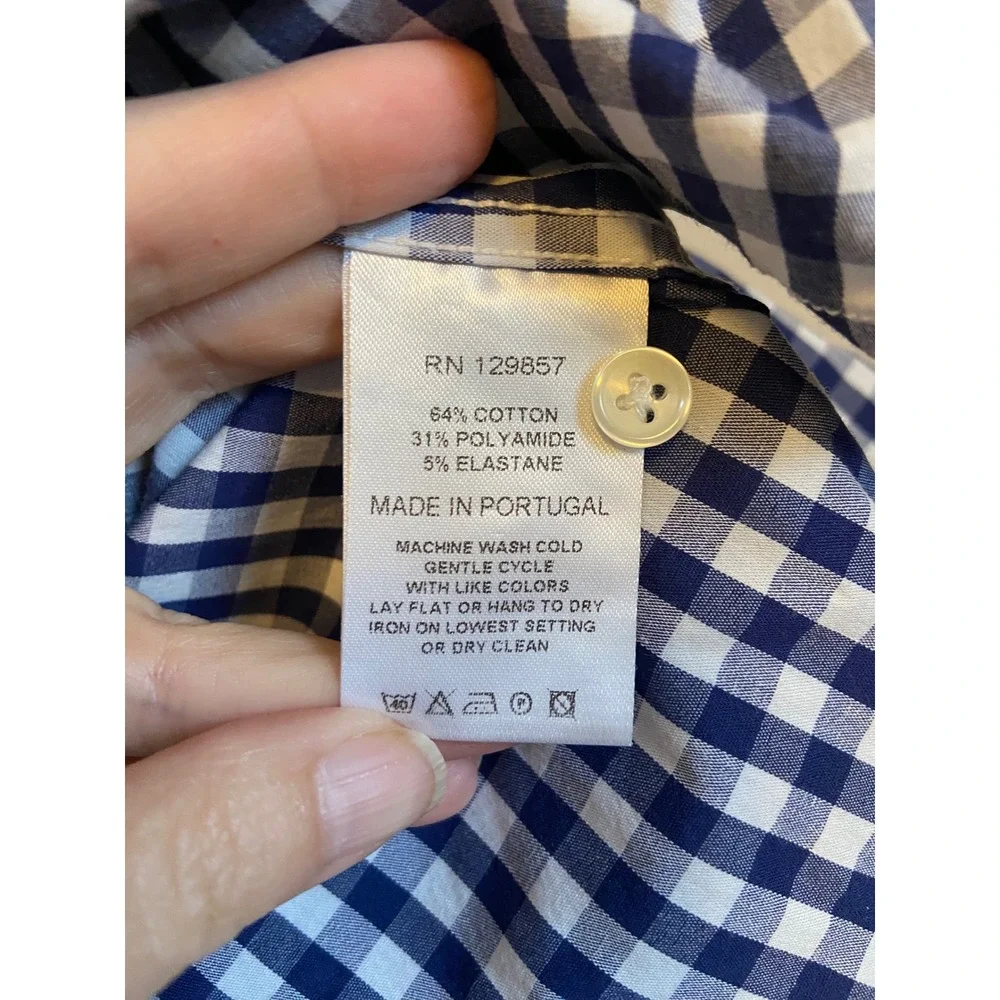 The Shirt Rochelle Behrens Womens Small Navy Blue Gingham Button Down Shirt - Picture 3 of 7